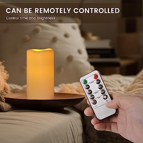 Image of Large Outdoor Waterproof Flameless Candles with Remote Control,D3'' x H5.5'' Battery Operated Flickering LED Pillar Candle Plastic for Outdoor /Indoor Decoration Wedding, Party, Birthday (2PACK)