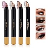  Cenitica Glitzer-Lidschatten-Stick,Zweifarbiger Schimmer Farbverlauf Lidschatten-Stick,Highlighter-lidschattenstift,Wasserfester Lidschattenstift ,Lidschatten Stick Sets Für Frauen und Mädchen(4 PCS)