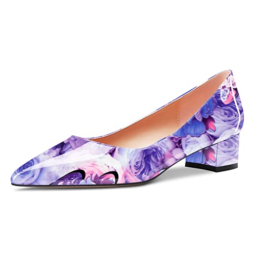 Castamere Women Low Kitten Chunky Block Heel Pointed Toe Slip-on Pumps Classic Cute Dress 1.4 Inches Heels2