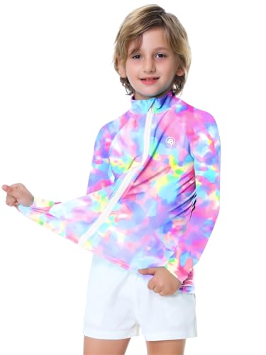 Image of AOBUTE Unisex Kids Zipper Rash Guard Boys UPF 50+ UV Protection Sun Shirt with Thumb Hole 3-12 Years