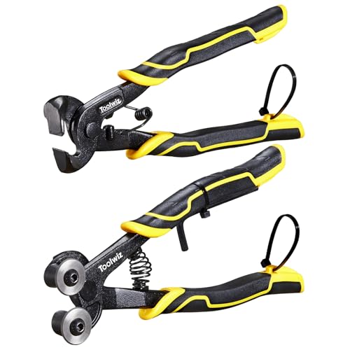 Toolwiz Glass Tile Nippers 2 pcs Heavy Duty Tungsten Carbide Wheeled Stained Glass Mosaic tiles and Hd Ceramic Tile Nipper Pliers Tools with Ergonomic Handles for Porcelain Mirror Stone DIY Projects
