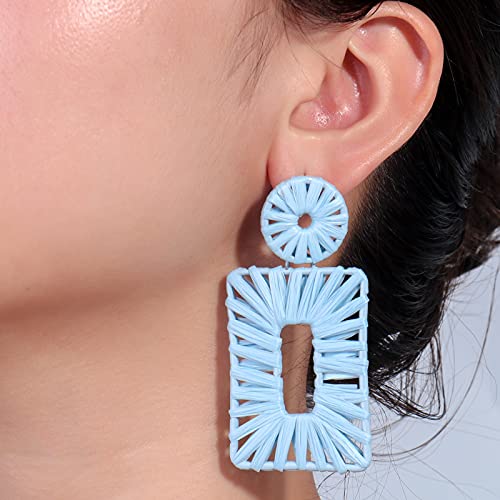 Statement Raffia Earrings Boho Drop Earrings Geometric Dangle Earrings For Women Handmade Straw Earrings Beach Earrings For Girls(Skyblue) #TOP1