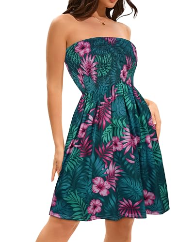Image of elescat Summer Dresses for Women 2026 Strapless Casual Beach Cover Ups Tube Top Sundress