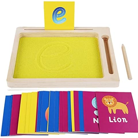 Voiakiu Sand Tracing Tray, Montessori Letter Formation Sand Tray with Wooden Pen, Montessori Language Toy Sand Tracing Tray for Kids, Alphabet and Number Learning Writing Exercises Tool Cover