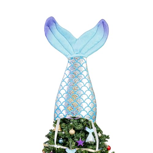Mermaid Tail Christmas Tree Topper, 10In Blue Fish Tail Tree