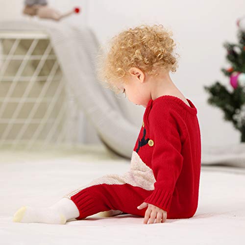 HUAGE Unisex Baby Kersttrui Baby Winter Eendelige Trui Baby Trui Romper Kerst Elanden Jumpsuits Gebreide Rendier Bodysuit Met Knopschakelaar Geschikt Voor 0-24 Maanden Baby Jongens - Afbeelding 4