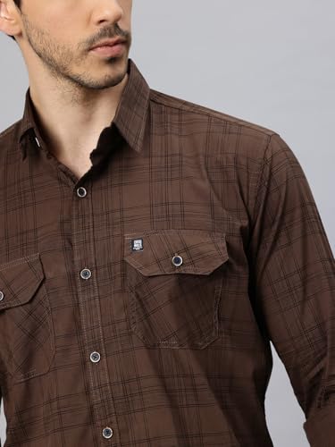 Image of Majestic Man Men's Pure Cotton Cargo Checkered Shirt with Dual Flap Pockets - Slim Fit | Full Sleeve | Casual Wear | Trendy & Comfortable
