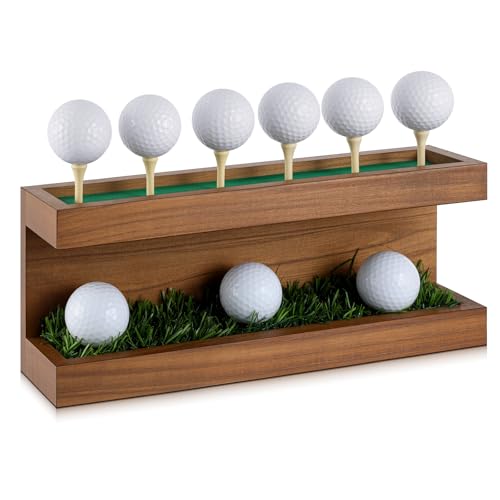 Menkxi Rustic Wood Golf Ball Holder 12.5 X 3 Inch Wall Mounted Vintage Display Stand Floating Shelf With Golf Tees For Christmas Storage Party Decor Supplies (Light Brown)