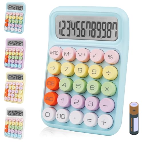 gaiamat Colorful Electronic Calculator,12 Digit Large LCD Display and Big Round Buttons Candy-Colored Desktop Calculator for Office,School,Home,Business(US-COCA-Blue)