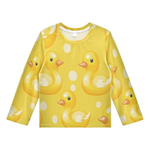 Yellow Rubber Ducks Pattern Boys Rash Guard Long Sleeve UPF 50+ Boys Swim Shirt Quick Dry Shirt for 3-12 Years
