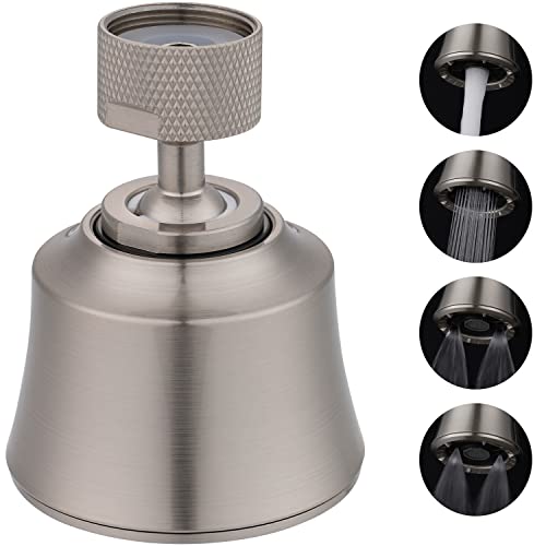 Faucet Sprayer Attachment With 2 Ball Joint, 4 Spray Models Big Angle Swivel Kitchen Sink Faucet Head Replacement, 55/64-27Uns Famale Thread, Male Thread Adapter Included, Brushed Nickel #TOP6
