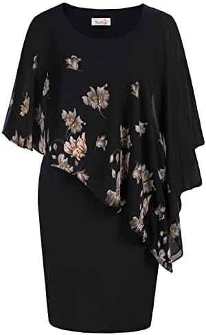 KIMCURVY Plus Size Cape Dress for Women Pencil Dress with Chiffon Overlay Wedding Cocktail Party Midi Dress