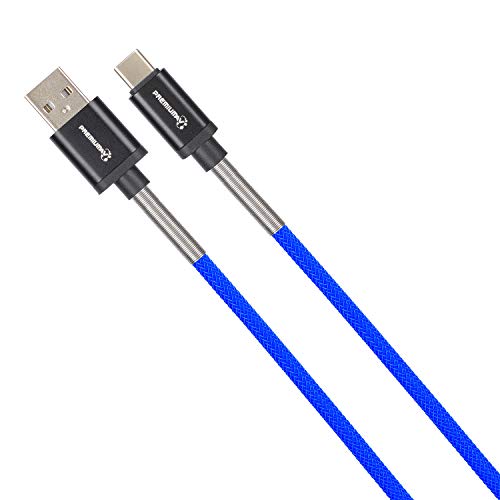 Image of PremiumAV Durable USB Type C Braided Fast Charging Cable Compatible with Samsung Galaxy S10 /S9 /S8 A40 /A50 /A70 /A20 /A10e /, Huawei P20 /P10 /P30 P9, Hero7 /6 /5, Sony Xperia Blue