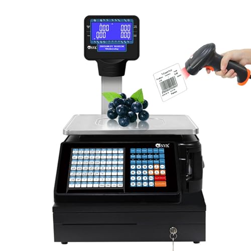 Báscula digital comercial con impresora térmica y pantalla LCD miniatura 1