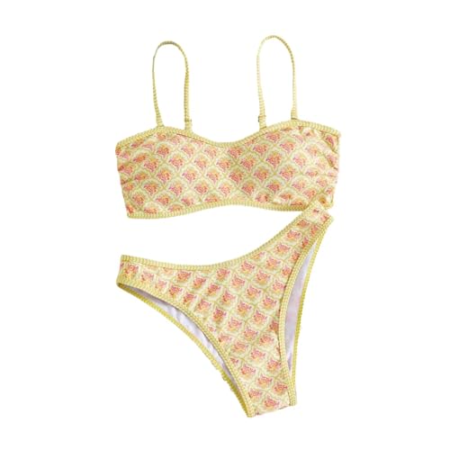 Bikini triangle motif floral jaune clair XS tenue tankini deux pièces plage