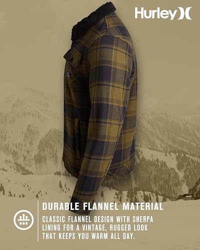 Image of Hurley Mens Flannel Jacket - Soft Fleece Plaid Sherpa Lined Flannel Trucker Jacket - Warm Winter Jackets for Men