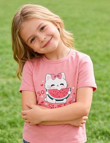 Image of Toddler Girls Clothes T-Shirt Short Sleeve Graphic Tee Cartoon Dinosaur 2-6T Girl Shirt Summer