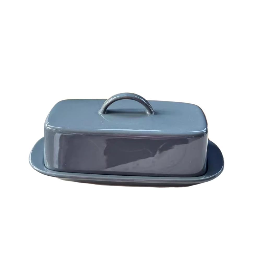 City to Cottage® Portaburro con Coperchio | Contenitore per Burro in Ceramica in Fantasia a Righe Blu Scuro| Burriera Realizzata e Dipinta a Mano