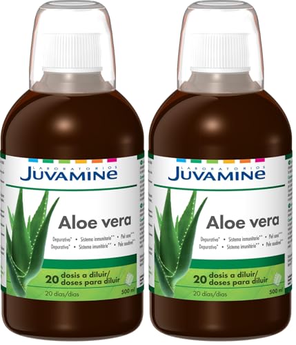 JUVAMINE - Botella Aloe Vera - Acción 3 en 1 - Depurativo - Piel sana - Sistema inmunitario - Sabor a manzana - Desintoxicante - Programa de 20 Días - 500 ML (Paquete de 2)