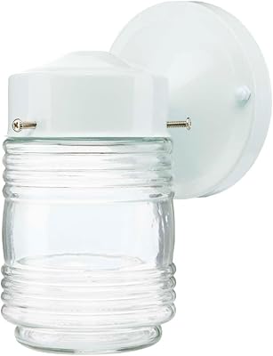 Nuvo Lighting 60/112 Porch - 1 Light Mason Jar Outdoor Wall Mount in Traditional Style-8.5 Inches Tall and 4 Inches Wide, White Finish with Clear Ribbed Glass