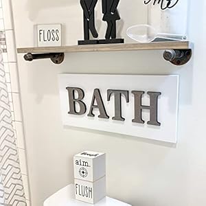 Farmhouse Funny Bathroom Decor, 4-Sided Wooden Blocks, Country Rustic Cute Bathroom Sign for Shelf, Black and White House Home Decorations Accents, 2.8 Farmhouse Bathroom Decor 4 Side Blocks Restroom DecorFunny Bathroom SignsCountry Cute Bathroom Decor for Shelf Black and White House Home Decor AccentsRustic Bathroom Decorations28