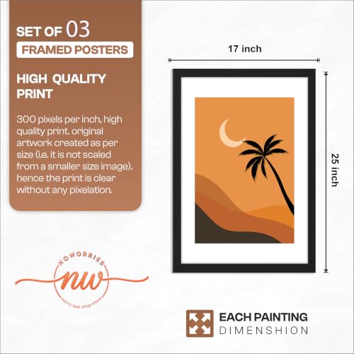 Image of NoWorries Minimalist theme coconut tree wall paintings for home decoration /Tree art wall frames for wall decor Set of 3 Frames (Theme-Nature) (Pattern-Minimal) (Art-14, 17x25inch)