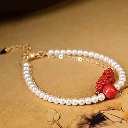 Perles d'eau douce naturelles et cristal de cinabre pour un bijou amulette porte-bonheur