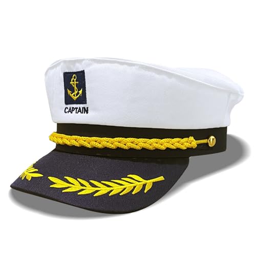 PEWHAUL Captain hats,Yacht Sailors Hat, Boat Skipper hat Suitable for Adults and Kids Snapback adjustable Sea Cap Navy Marine costumes accessory (White)