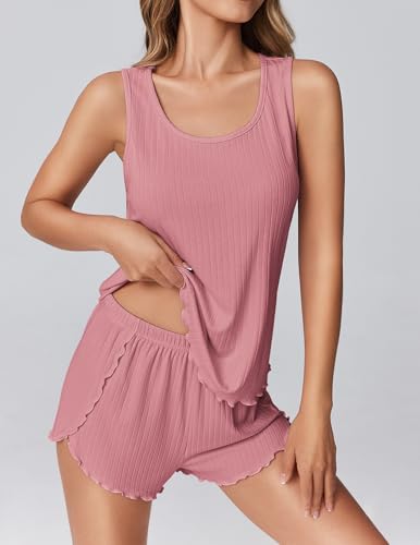 Image of Ekouaer 2 Pieces Womens Tank Top Pajamas Set Soft Sleepwear Cami and Shorts | Summer Sleeveless Loungewear Pjs Set for Wedding Party, Home