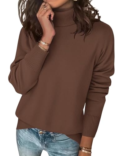 Image of ANFTFH Womens Turtleneck Sweater 2025 Ribbed Knit Top Pullover Sweaters