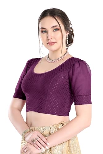 Image of FINESTFIT Stay On Trend Fashion 100% Cotton Readymade Blouses for Women,Round Neckline with Organza Balloon Sleeves.
