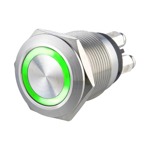 Interruptor LED de acero inoxidable pulido con pulsador de alta resistencia mecánica de 19mm