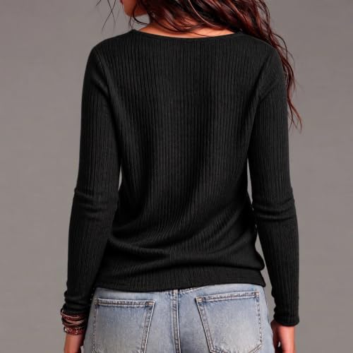 Cowl Neck Sweater for Women Long Sleeve Ribbed Knit Pullover Shirt Black - image 6