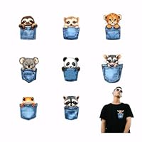 SUPERDANT 9Pcs Pocket Animals Iron On Transfer Paper Panda Leopard Giraffe Heat Transfer Sticker DIY Iron-on Decals Washable DTF Transfers Ready to Press for T-Shirt Clothing Decor