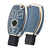 ELOHEI for Mercedes Benz Key Fob Cover, Premium Soft TPU Key Case Cover Compatible with Mercedes Benz C E S M CLS CLK G Class Keyless Smart Key Fob (Gold Edge Blue)