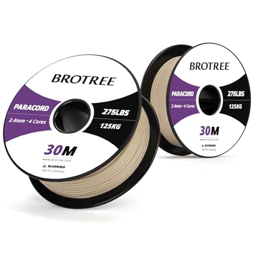 Brotree 275 Paracord 2.4mm Tactical Cord 30M Nylon Rope 4 Strands Parachute Cord for Outdoor Craft, DIY - 125kg Breaking Load (Khaki)