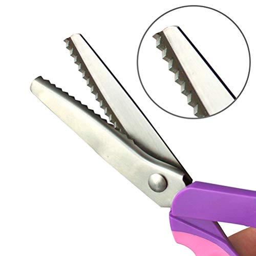 Image of Pinking Shears, Stainless Steel Pinking Shears Comfort Grip Handled Professional Fabric Crafts Dressmaking Zig Zag Cut Scissors Sewing Scissors (9 inch, Serrated, Purple)