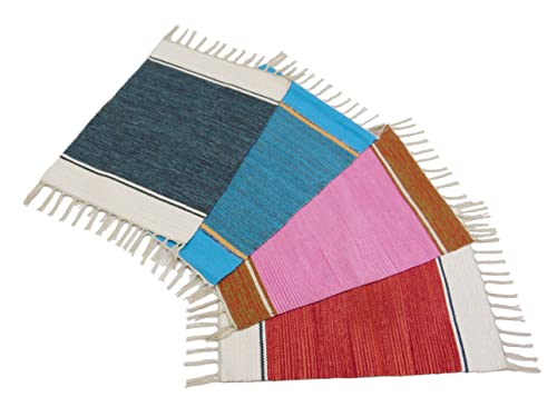 Image of MDZ Hand Woven Cotton Modern Assorted Border Rug | Size : 16 inchx24 inch Inch or 40 x 60 cm | Color: Assorted Multi | Machine Washable | Eco Friendly | Multi Uses (Combo of 4 Pcs.)