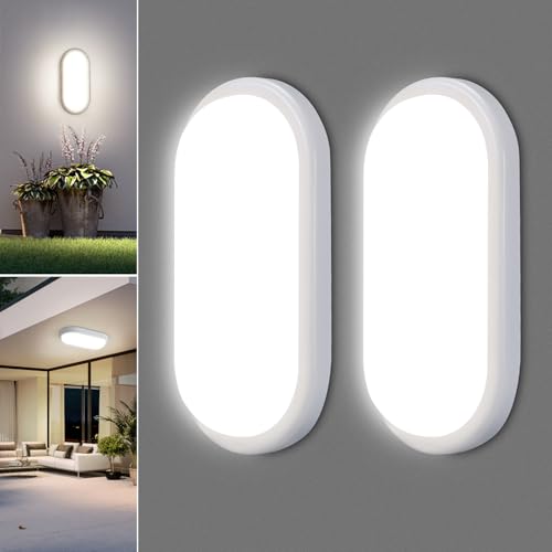 Letlit Luz LED con Sensor de Movimiento, Plafon con Sensor Crepuscular 18W 1800LM, 4000K Aplique Pared Interior, IP54 Lampara Techo Baño para Exterior Escaleras Pasillo Garage Sotano Balcon, 2 Pack