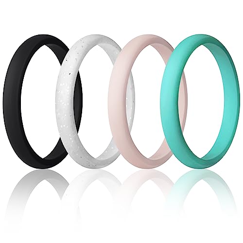 Egnaro Women's Silicone Wedding Ring 2.5mm Wide 1.8mm Thick Rubber Band Set