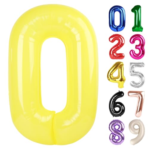 0 Balloon - Macaron Yellow Birthday Number Balloons, 40 Inch Decorations