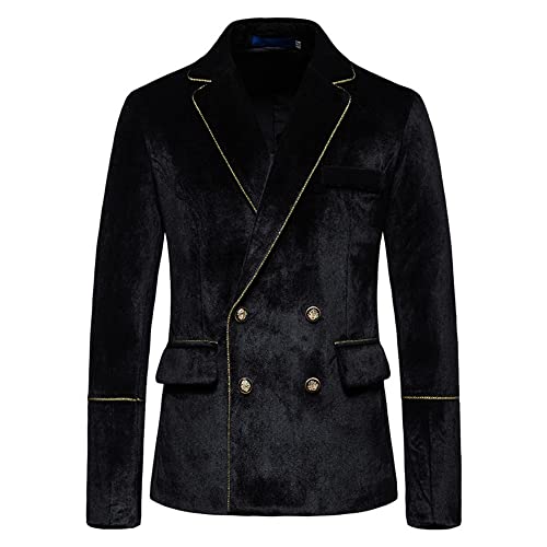 UNINUKOO Mens Suits Velvet 2 Piece Suit Slim Fit Double Breasted Formal Dinner Tuxedo (Order Two Size Up) Label Size 38(US Size 34) Black2