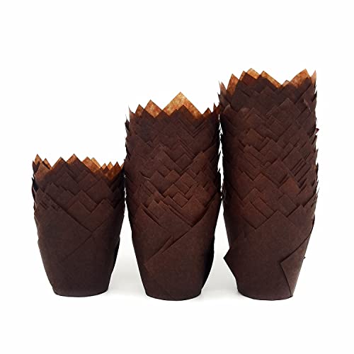 Xindejia Tulip Cupcake Liners â€“ 200pcs Tulip Style Muffin Cups Paper Baking Cups Cupcake Wrappers (Brown)