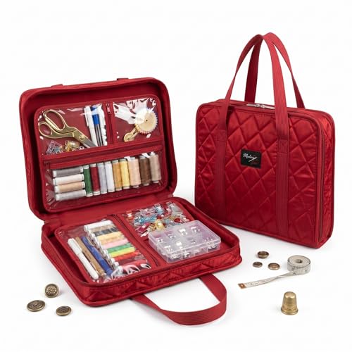 Madam Sew Multi-Pocket Binder Bag with Zipper BinderBag Organizer with Handle and Strap | Fits 3 Ring Zipper Binders | Binder Organizer for Sewing Projects Patterns Notions and Supplies