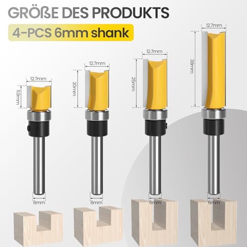 Bündigfräser, 4 Stück Kopierfräser Für Oberfräse, Bündigfräser Schaft 6 mm, Mit Kugellagern Hartmetall Klinge Handlich, Für Holzbearbeitung DIY Zu Hause