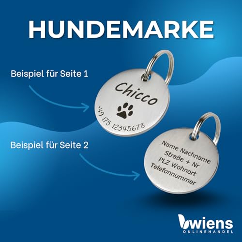WIENS3D Hundemarke mit Gravur - Personalisiert mit Name - ⌀23mm - Namensschild für Halsband - Dog Tag - Anhänger Marke für Hunde - mit Symbolauswahl - Tiermarke für Hunde, Katzen & Welpen
