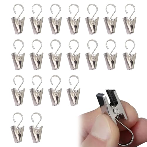20 Stk Vorhanghaken,Handtuch Clips zum Aufhängen,Vorhang Haken für Gardinenstange,Edelstahl Klammern mit Haken,Gardinenklammern,Klammerhaken,Gardinenhaken Metall,Haltbar,Geeignet für Haushalte,Outdoor