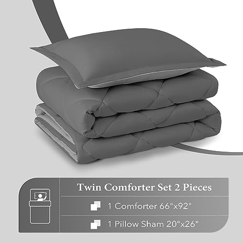 Image of downluxe Twin Comforter Set - Charcoal and Grey Twin Comforter, Soft Bedding Sets for All Seasons -2 Pieces - 1 Comforter (66 inchx92 inch) and 1 Pillow Sham(20 inchx26 inch)