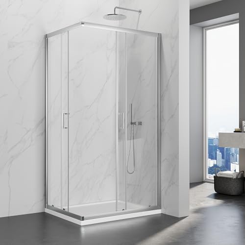 Sirhona - Cabina de ducha (70 x 100 x 195 cm, deslizante, de doble apertura, puerta de ducha de cristal de dos paneles fijos con cristal transparente de 5 mm, ajustable en un solo lado 20 mm