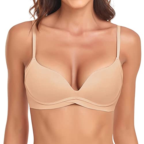 Damen T-Shirt BH mit Push Up Gepolstert Bralette BHS ohne Bügel Nahtloser...